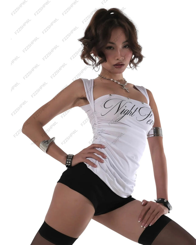 Y2k Harajuku letter Print punk vest casual trash gothic crop top street wear hip-hop sleeveless retro vest fashionable 2000s top