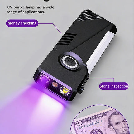 EDC Strong Light Mini Flashlight Type-C Rechargeable RGB Side Light UV Light Torch with Magnetic Pen Clip Inspection Lamp