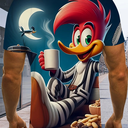 Men's Cartoon Anime Style Pattern 3D Print Round Neck Short Sleeve T-shirt,Casual Summer T-shirt,Suitable for Daily Wear and