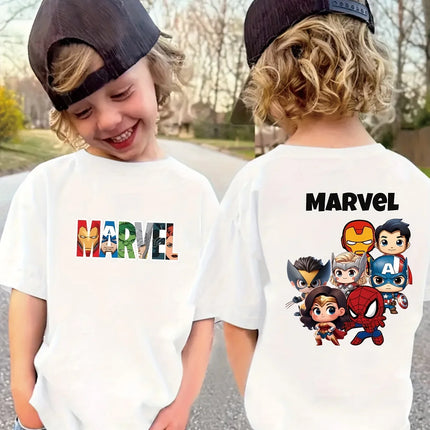 Marvel Kids' T-shirts, Superhero Avengers Print, High-quality Pure Cotton Summer Casual T-shirts for Boys and Girls