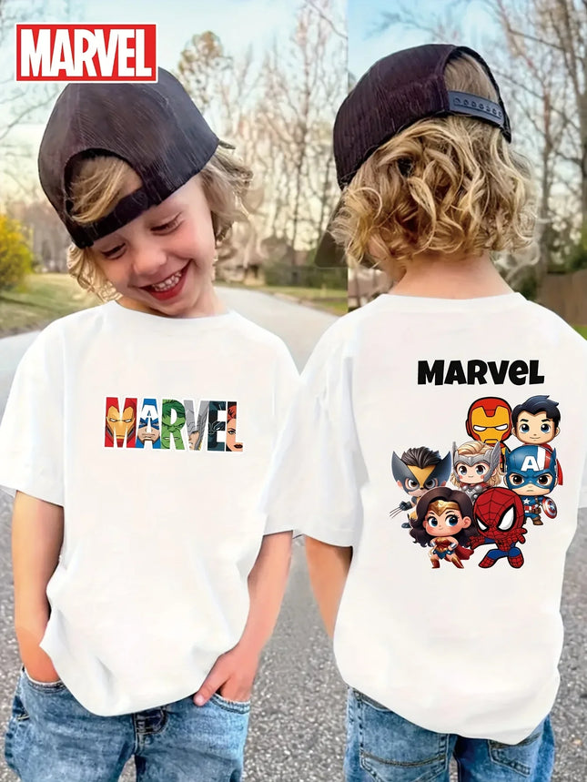 Marvel Kids' T-shirts, Superhero Avengers Print, High-quality Pure Cotton Summer Casual T-shirts for Boys and Girls