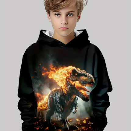 Boys' Hoodies Dinosaur 3D Print Autumn Long Sleeve Tops Pullover Baby Boy Clothes Sweatshirt Outdoor Casual Children's Clothing
