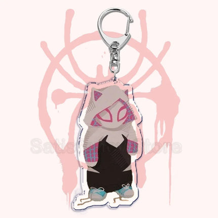 Cute Spider Punk Cat Warrior Key Chain Key Ring Invincible Superhero Keychains Keyring Pendant for Bag Man Women Jewelry Gifts