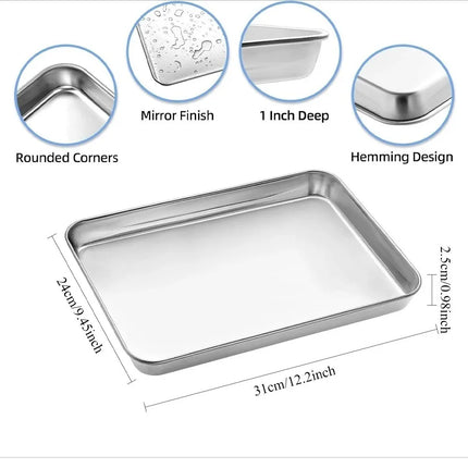 304 Stainless Steel Baking Tray Set with Grill Metal Rectangular Cooling Rack Grilling Tools BBQ for Kitchen Outdoor Camping