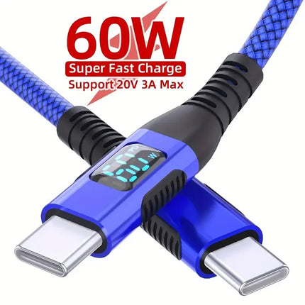 1M 2M 3M Type-C To Type-C 60W Fast charging data Cable Nylon durable High grade 480Mbps Compatible for iPhone 16 15 iPad Samsung