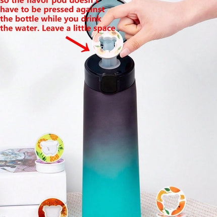 1pc 650ml Flavored Water Bottle with Random 1 Flavour Pods Air Water Bottle Frosted Black Air Camping Sport Fitness Cup