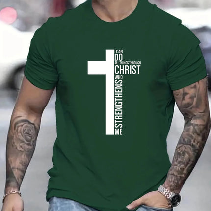 Men's Summer 100% Cotton Fashion Cross Graphic Printed Loose Large Casual Round Neck Short Sleeve T-shirt