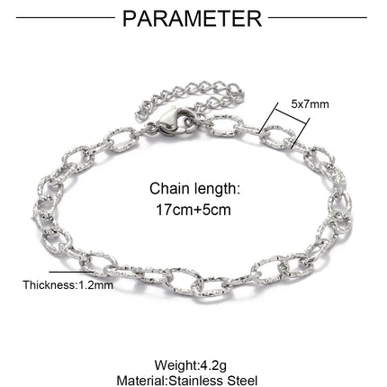 5pcs/Lot 17-22cm Stainless Steel Paperclip Cross Link Chain Bracelet Women Handmade DIY Charm Fashion Jewelry Making