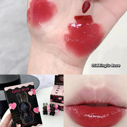 Gege Bear Pink Rabbit Velvet Matte Lip Cream Black Rabbit Water light lip glaze matte mirror pendant lipstick lip gloss