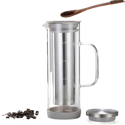 Large Capacity Cold Brew Coffee Maker Airtight Lid Handle Iced Tea Maker Coffee Pot Non-slip Silicone Bottom Glass Coffee Carafe