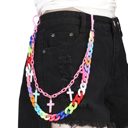Doulbe Layered Pink Color Strawberry Resin Chain Keychains Women Girls Hip Hop Waist Chain Pants Trousers Chain Bohemian Jewelry