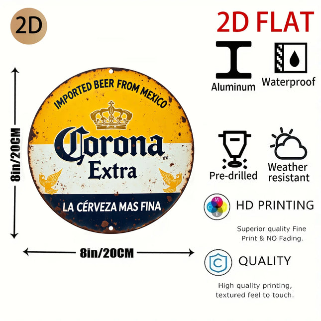 Corona Extra Imported Mexican Beer Vintage Rusty 2D Flat Round Metal Tin Sign Wall Art Plaque For Bar Pub Man Cave Home Kitchen