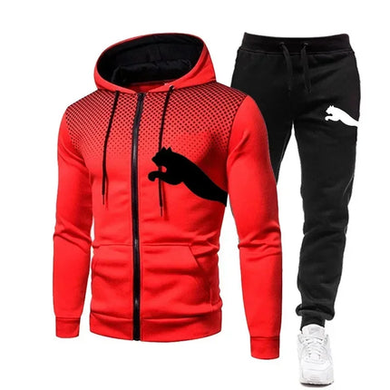 Hot Popular Autumn Winter Men Zipper Hoodie Set Urban Casual Sweatpants Jogging Training Daily Tracksuit