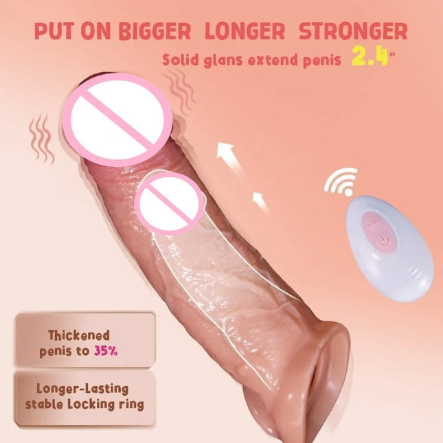 Penis Sleeve Cock Vibrator Realistic Penis Extender Vibrating Cock Ring 10-Mode Remote Control Soft Silicone Penis for Men Couple