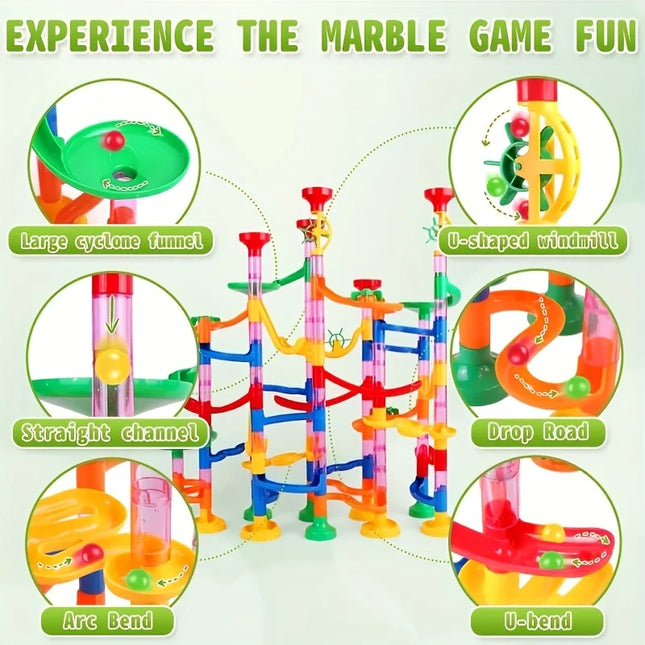 Colorful marble track building block set, creative builder track ball slide toy, track assembly building block toy.