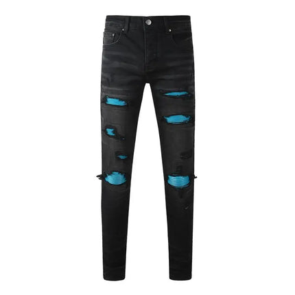 Fashion Americans Brands Men's Jeans Luxury Streetwear Holes Long Trousers Quality Male Stretch Slim Pants Skinny Trousers