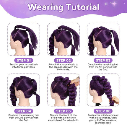 Synthetic Purple|Black|Brown|Pink Braids Ponytail Hair Extensions Long Ponytail for Kids Girls Halloween Cosplay Daily,Rumi Hair