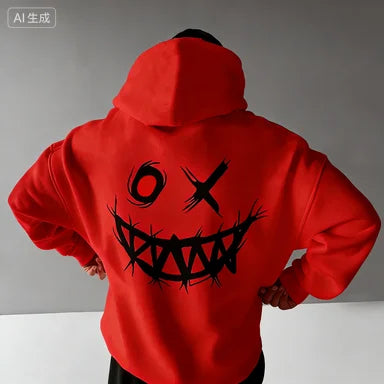 Dark-Themed Patterned Print, Men's Fashionable and Individualistic Sports Sweatshirt, Loose and Comfortable Warm Sweatshirt