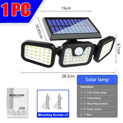 3 Head Solar Lights Outdoor Waterproof Motion Sensor Light 300° Illumination Led Solar Flood Lights Wall Lamp Garden Yard Patio