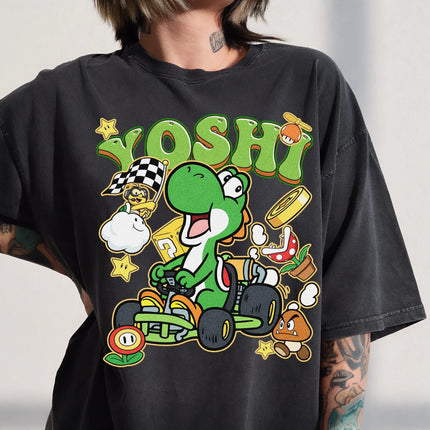 Retro Yoshi Racing Kart T-shirt Super Mario Inspired Tee 2026 Summer New Men Woman Cotton Overszied T-shirts Street Vintage Y2K