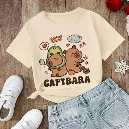 funny 90s Capybara Tshirt Kids Children T-Shirt capibara Cartoons Clothes Kid Girl Boy Capybaras T Shirt Baby Casual Top Clothes