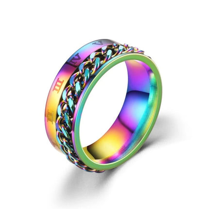 Titanium Steel Rotatable Chain Rings Men Women Stress Ring For Anxiety Couple Jewelry 8mm Corkscrew Rings Multifunctional Gift