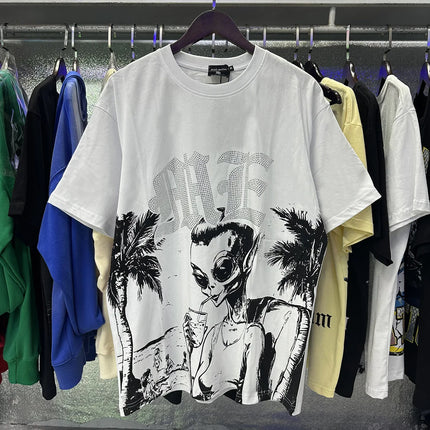 MIXED EMOTION Rhinestone Short Sleeve Men Women Tshirt Streetwear Cotton Loose Round Neck Top Tees Oversized Tee Top Trendy
