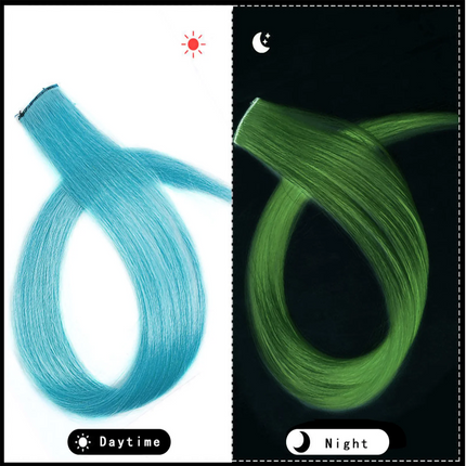 20 Inch Glow in the Dark Hair Extensions Clip Luminous Colored Hairpieces Party Rainbow Hair Clips Synthetic Straight Wig