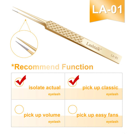 Lashtalk Precision Fiber Tip Tweezer Eyelash Extensions Diamond Grip Anti-Slip Premium Gold Stainless Steel Makeup From Nagaraku