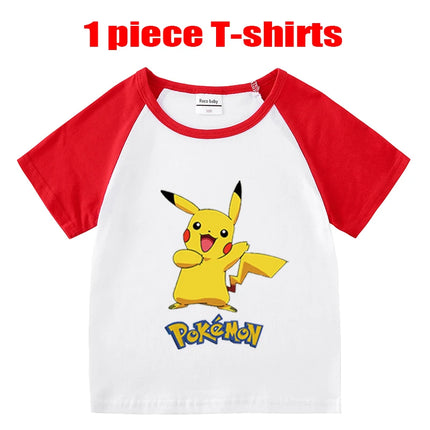 1/2 Pieces Pokemon Cartoon Tees For Boys Clothing Summer Children 100% cotton Short Sleeve T-shirts Printed T-shirt for girls