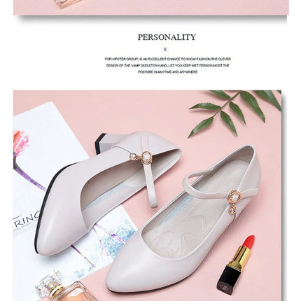 Women Fashion Sweet Red Comfort Buckle Strap Square Heel Pumps Lady Casual Black Pu Leather Office High Heel Shoes Spring Autumn