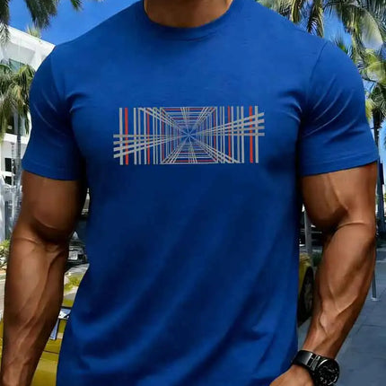 Summer men's 100% pure cotton casual fashionable loose retro compass mountain pattern printed round neck short sleeved T-shirt