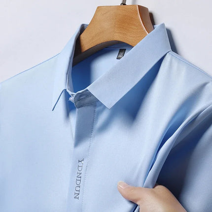 New Men's Business Casual Short Sleeved Solid Color Shirt Wrinkle Resistant Wrinkle Free Comfortable All Season Versatile Top