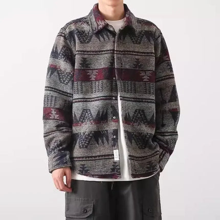 Trendy Men's Woolen Jacket Spring Autumn Casual Style Shirt Patchwork Design Sensibility Chinese National Fashion Overwear