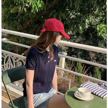 Summer 100% cotton women's T-shirt casual knit pullover short sleeved loose POLO collar Tees Pull luxury brand embroidery Tops