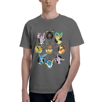 Bandai Pokemon   Eevee Evolution Circle Men's T-Shirt Clothes  Cool Tee Shirt Short Sleeve fugees 100% Cotton