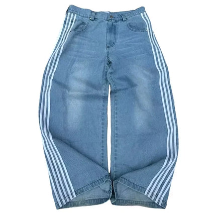 Retro Men's Y2K Baggy Jeans Camouflage Embroidered Striped Harajuku Sweatpants Women Hip Hop Streetwear Camo Wide Leg Denim Pant