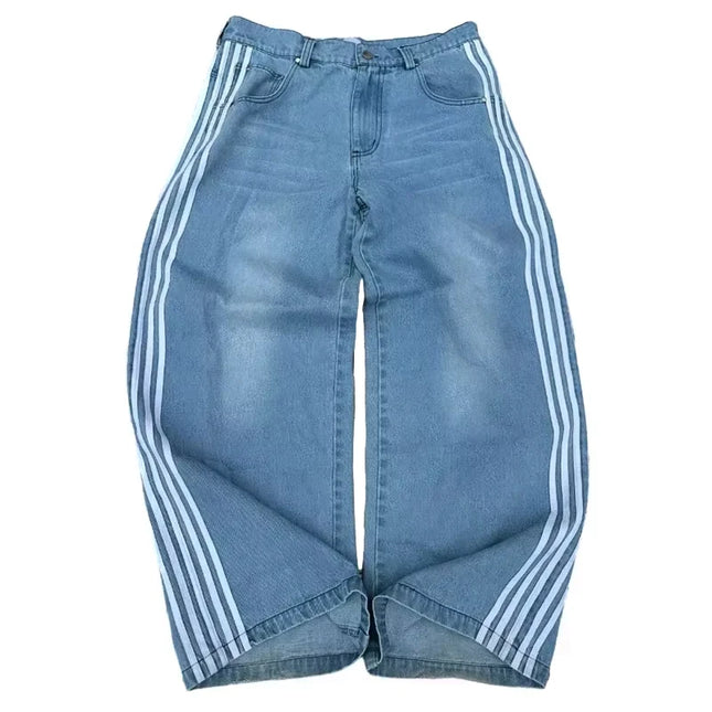 Retro Men's Y2K Baggy Jeans Camouflage Embroidered Striped Harajuku Sweatpants Women Hip Hop Streetwear Camo Wide Leg Denim Pant