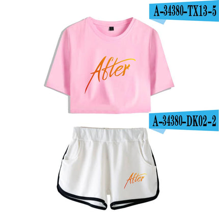 Youthful Black White After We Collided Girl Dew navel Two Piece Set Sexy Short Sleeve Crop T-shirts+Shorts Pants Tracksuit
