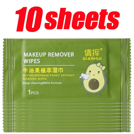 10/400 Sheets Avocado Plant Extract Makeup Remover Wipes Gentle Cleansing Spunlace Non-woven Fabric Daily Makeup Removal Wipes