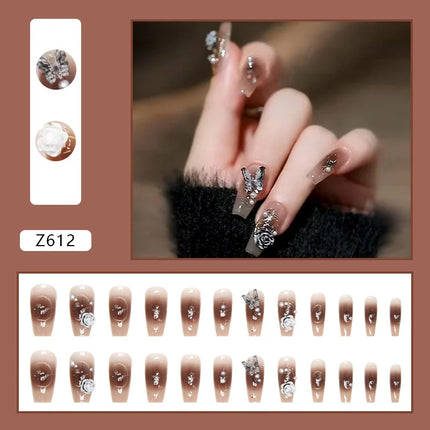Sparkling Diamond 24 Pcs Press on Nails Pink Nail polish Glossy Artificial Finger Manicure Reusable False Nails