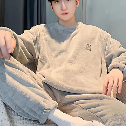 Men's Warm Coral Fce Pajamas Winter Set Spring Autumn Winter Sle Oversize Home Clothes Teenager Comfortable Spwear