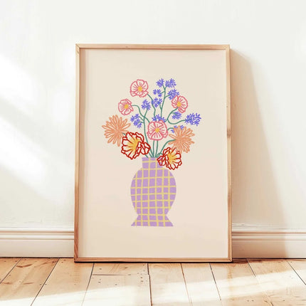 1pc Retro Beige Floral Line Printing,Simple Canvas Painting,Frameless Modern Plant Wall Decor for Living Room,Housewarming Gifts