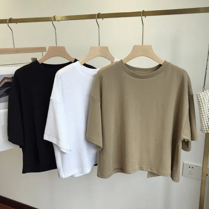 Summer New Ladies Casual Backless T-Shirt 2023 Korean Women Round Neck Loose Sweet Spicy Wind Short-Sleeved Crop Tops