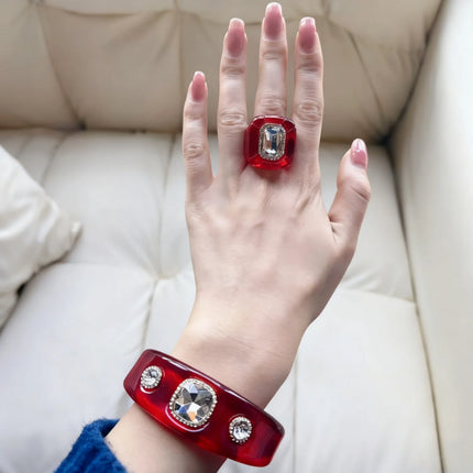 Luxury Jewelry Sets Resin Chunky Bangles Rings Exaggerated Designer Open Bracelet Women's Gift Set Party Accessories New