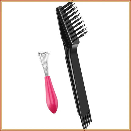 2-in-1 Hair Brush Cleaning Tool Set, Double Headed Comb Cleaner, Portable Dirt Remover for Home Salon (Pink & Black)