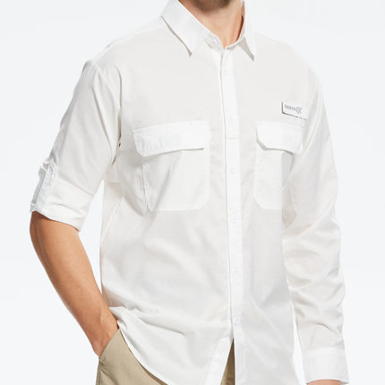 Summer Men's UPF 50+ Casual Long Sleeve Fishing Shirts, Lightweight Tactical Button Down Shirt with Breathable Back Mesh