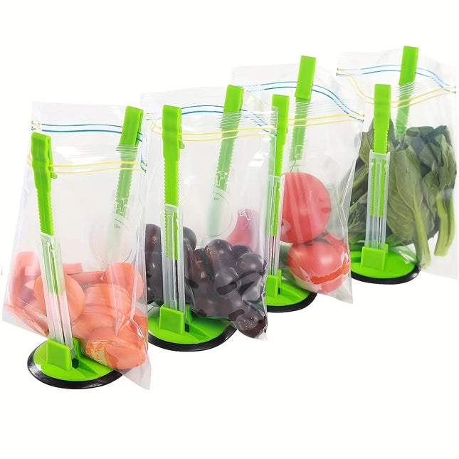Zipper Bag Holder Plastic Adjustable NonSlip Hands-Free Baggy Rack Kitchen Gadget for Food Prep Freezer Bag Holder Stand Storage