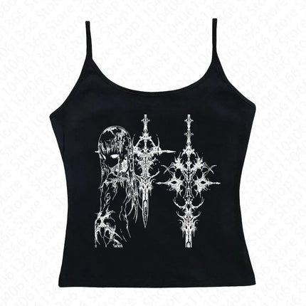 Y2k Style Aesthetic Sweet Sexy Tank Tops Women Sleeveless Casual Cartoon Print Tanks Harajuku All Match Cropped Grunge Emo Girls