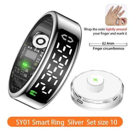 SY01 Smart Ring With LED Screen Bluetooth Health Monitoring Blood Oxygen Sleep Heart Rate Multi-sport Modes Waterproof IP68&5ATM